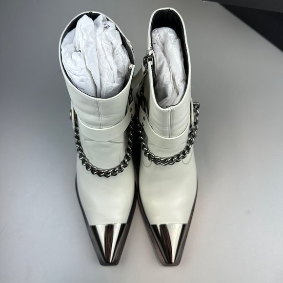 Dundas x Revolve Gigi Bootie Leather in Bone White and  Silver Size 7.5 - Picture 4 of 9